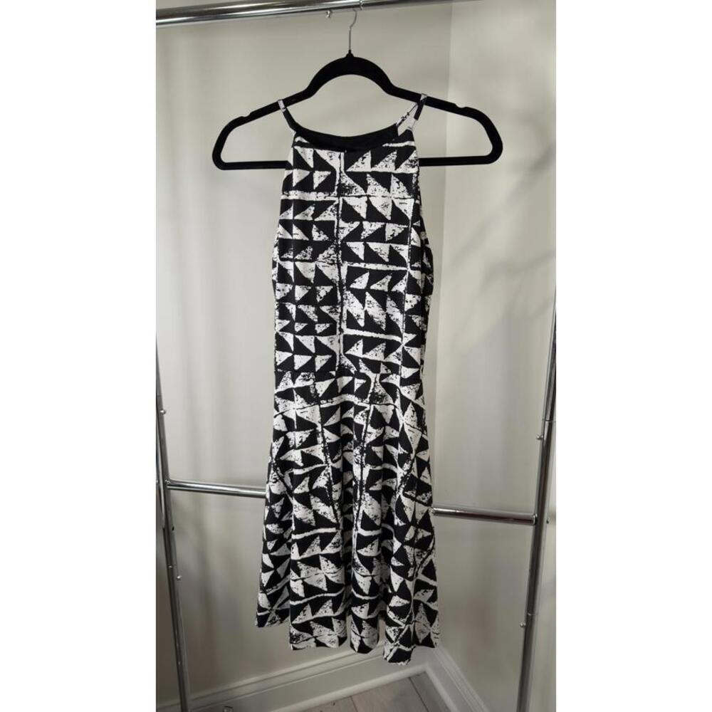 Stylish Black & White Geometric Dress by bar iii - Size L